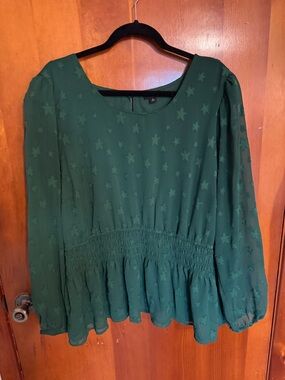 Torrid Green Star Peplum Long Sleeve Blouse
